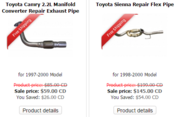   Toyota Camry Exhaust Pipes for 1997-2000 Models